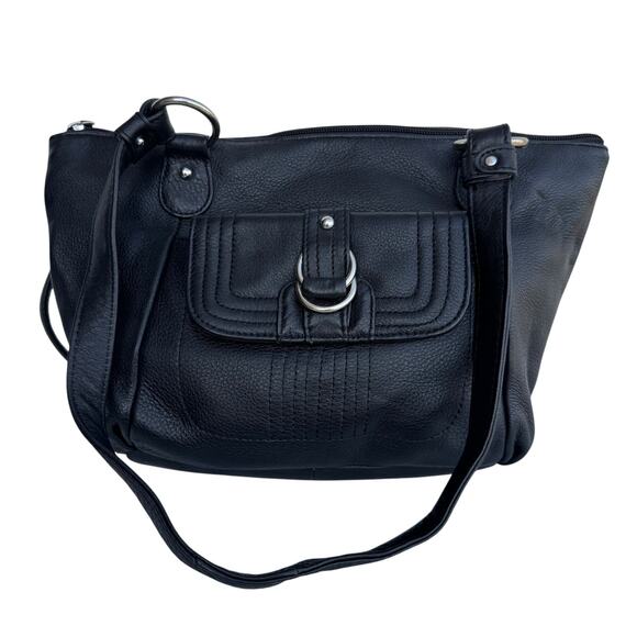 Stone Mountain Black Leather Handbag Double Handle Shoulder Bag - Picture 1 of 12